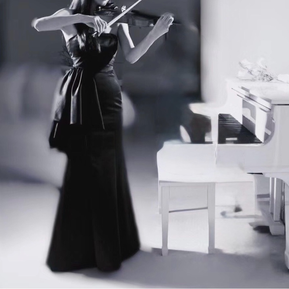 A.B.S Collection Designer Piece Strapless Black Satin Gown Asymmetrical, Size 0